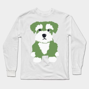 Little Green Miniature Schnauzer Puppy on A Pink Background Long Sleeve T-Shirt